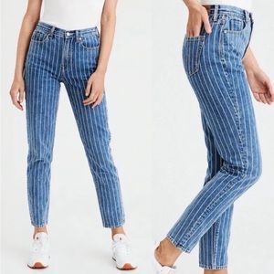 American Eagle Outfitters Striped High Waisted Mom Jeans Size 14 Short.